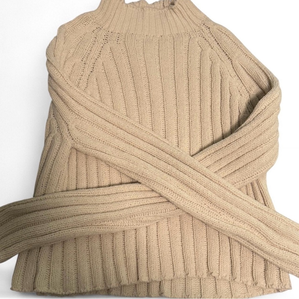 American Eagle Outfitters Beige Ribbed Turtleneck Sweater